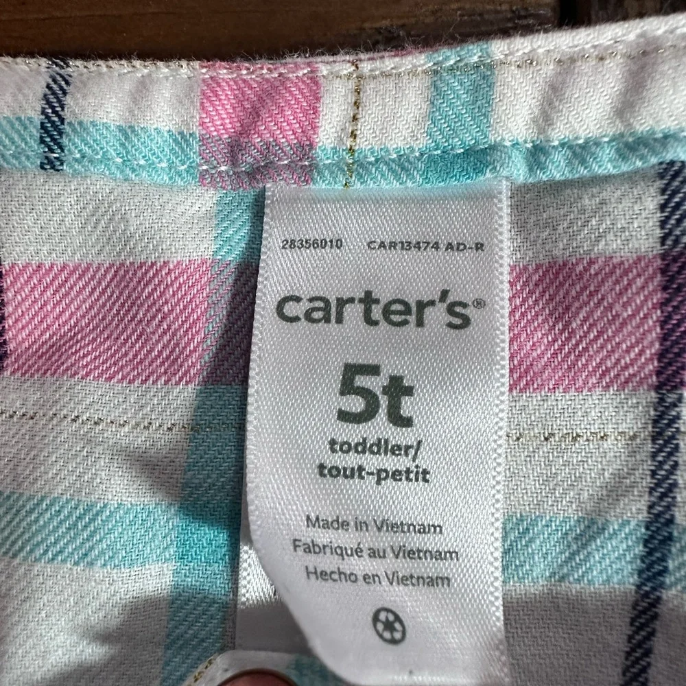 Carter’s Girls Plaid Long Sleeve Dress‎ Size 5T Pink Blue Belted